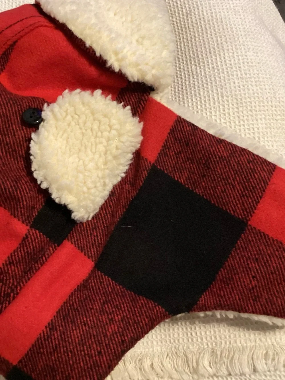 Red & Black Buffalo Plaid Trapper Hat with Cream Sherpa Lining